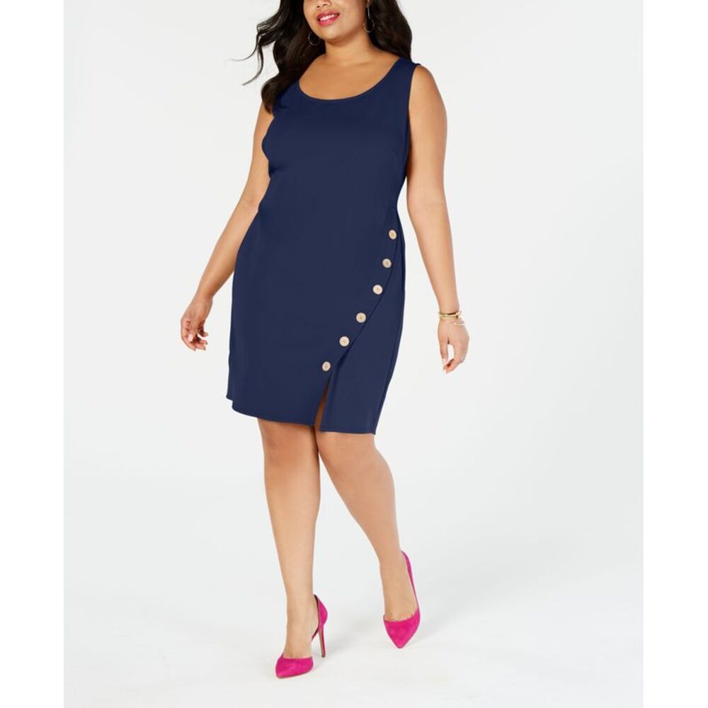 Love Squared Plus Size Side Button Sleeveless Shift Dress